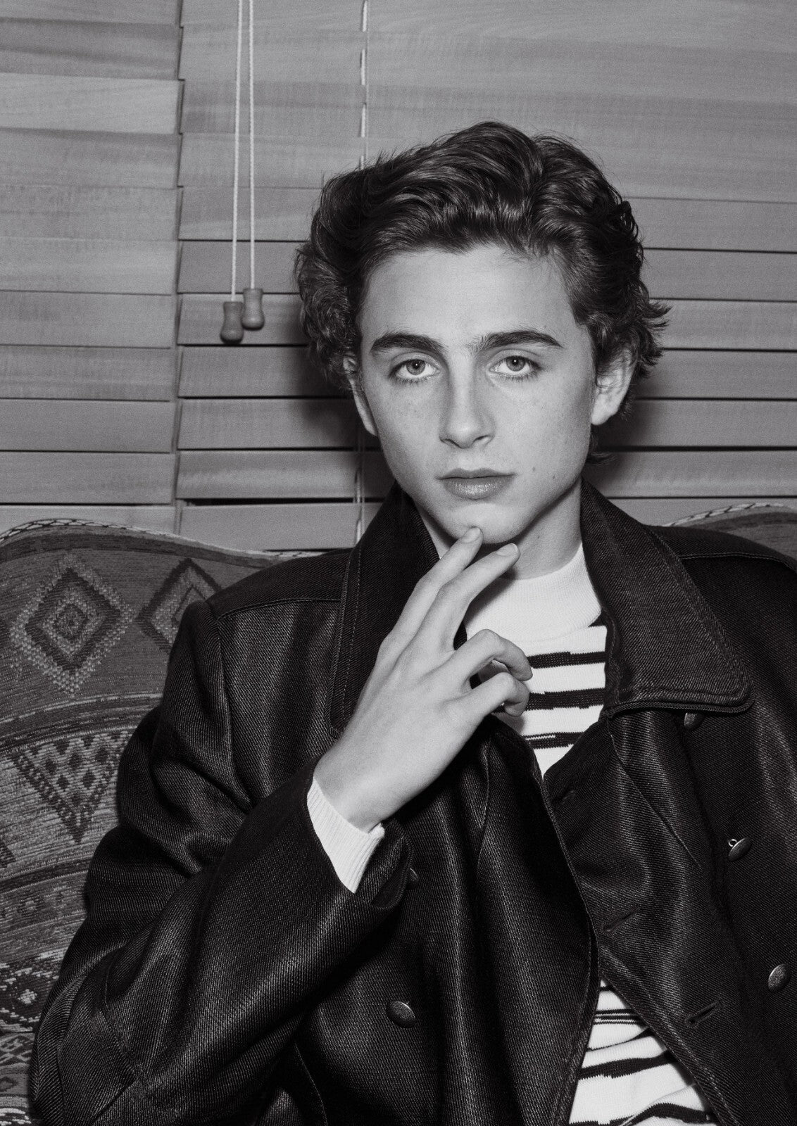 Timothée Chalamet Leather Jacket | Black and White Portrait | Celebrity Actor Poster - Celebrities Poster