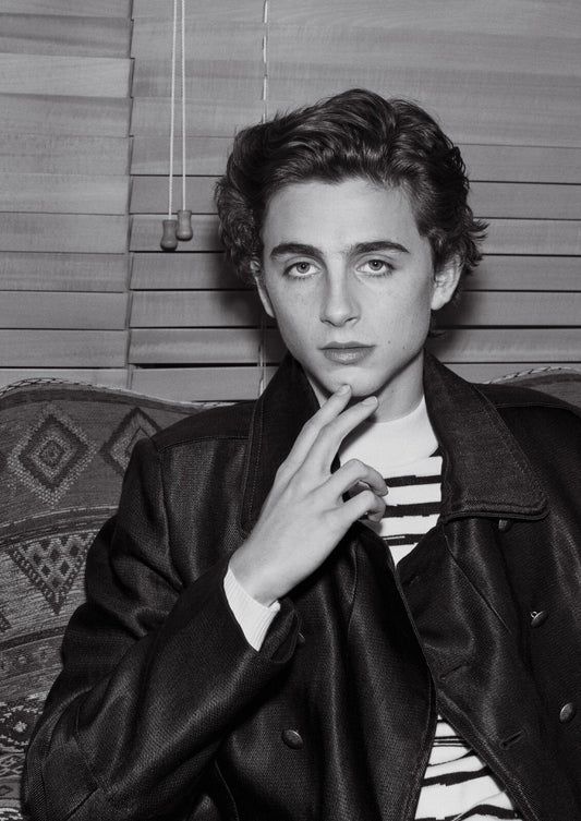 Timothée Chalamet Leather Jacket | Black and White Portrait | Celebrity Actor Poster - Celebrities Poster
