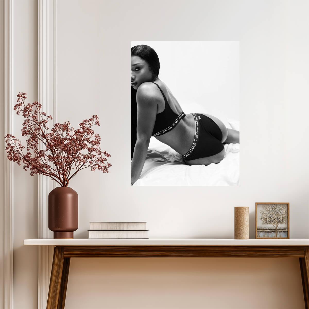 Megan Thee Stallion Calvin Klein | Black and White Lingerie Poster | Sexy Celebrity Art - Music Poster
