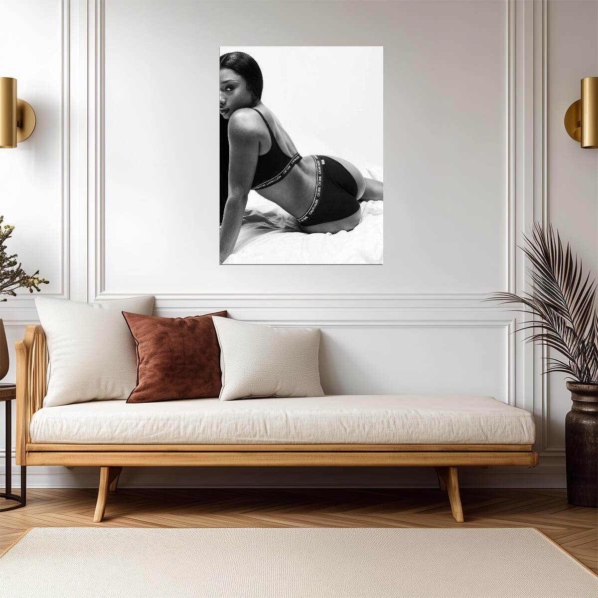 Megan Thee Stallion Calvin Klein | Black and White Lingerie Poster | Sexy Celebrity Art - Music Poster
