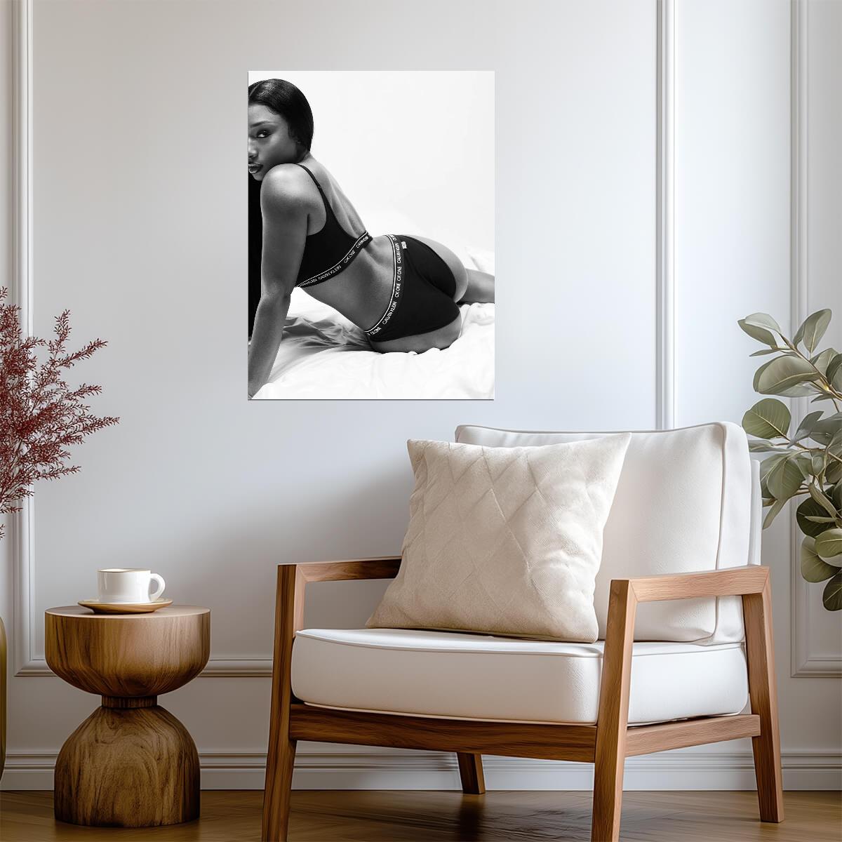 Megan Thee Stallion Calvin Klein | Black and White Lingerie Poster | Sexy Celebrity Art - Music Poster