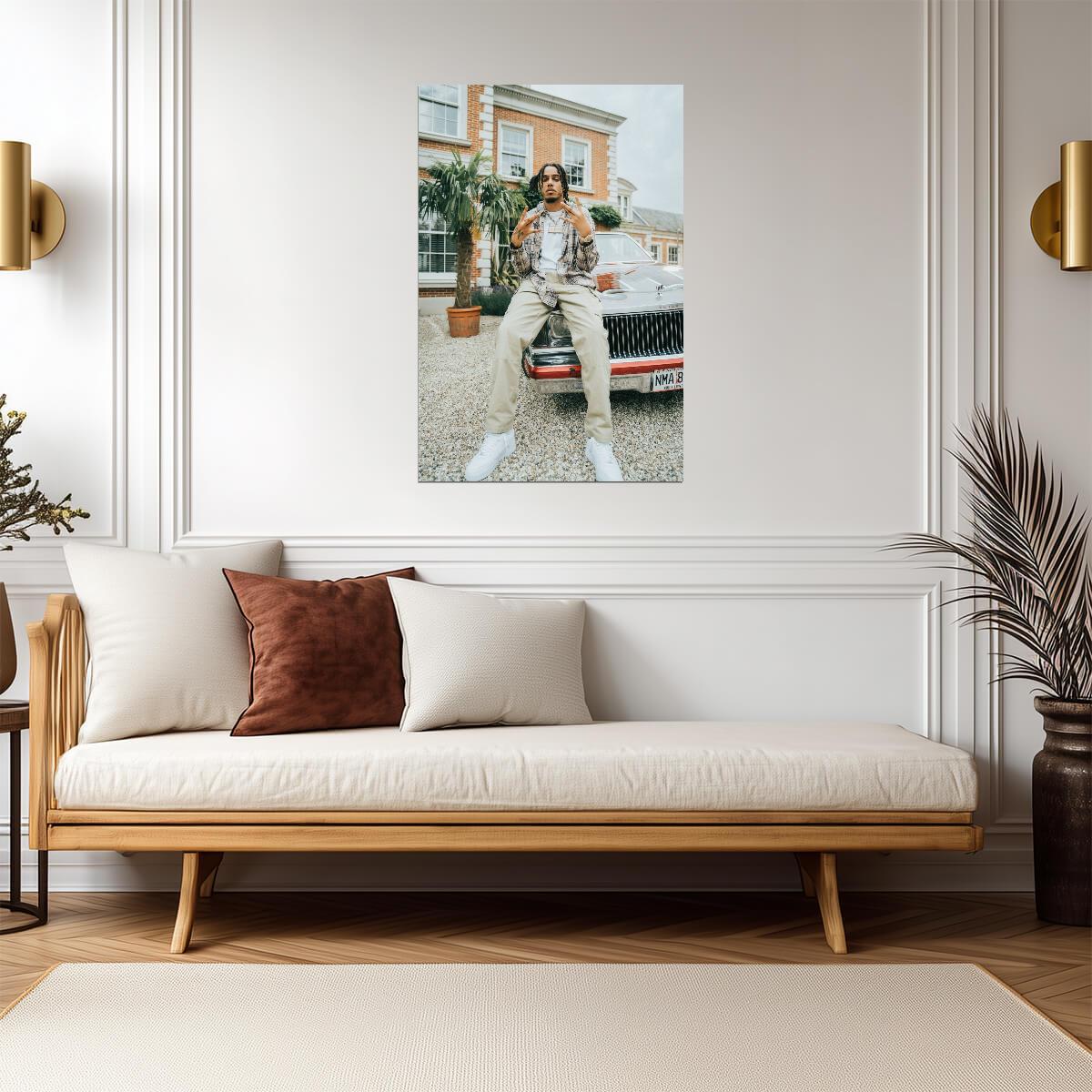 AJ Tracey Car Photoshoot | Hip Hop Poster | Rapper Sitting on Hood - Music Poster
