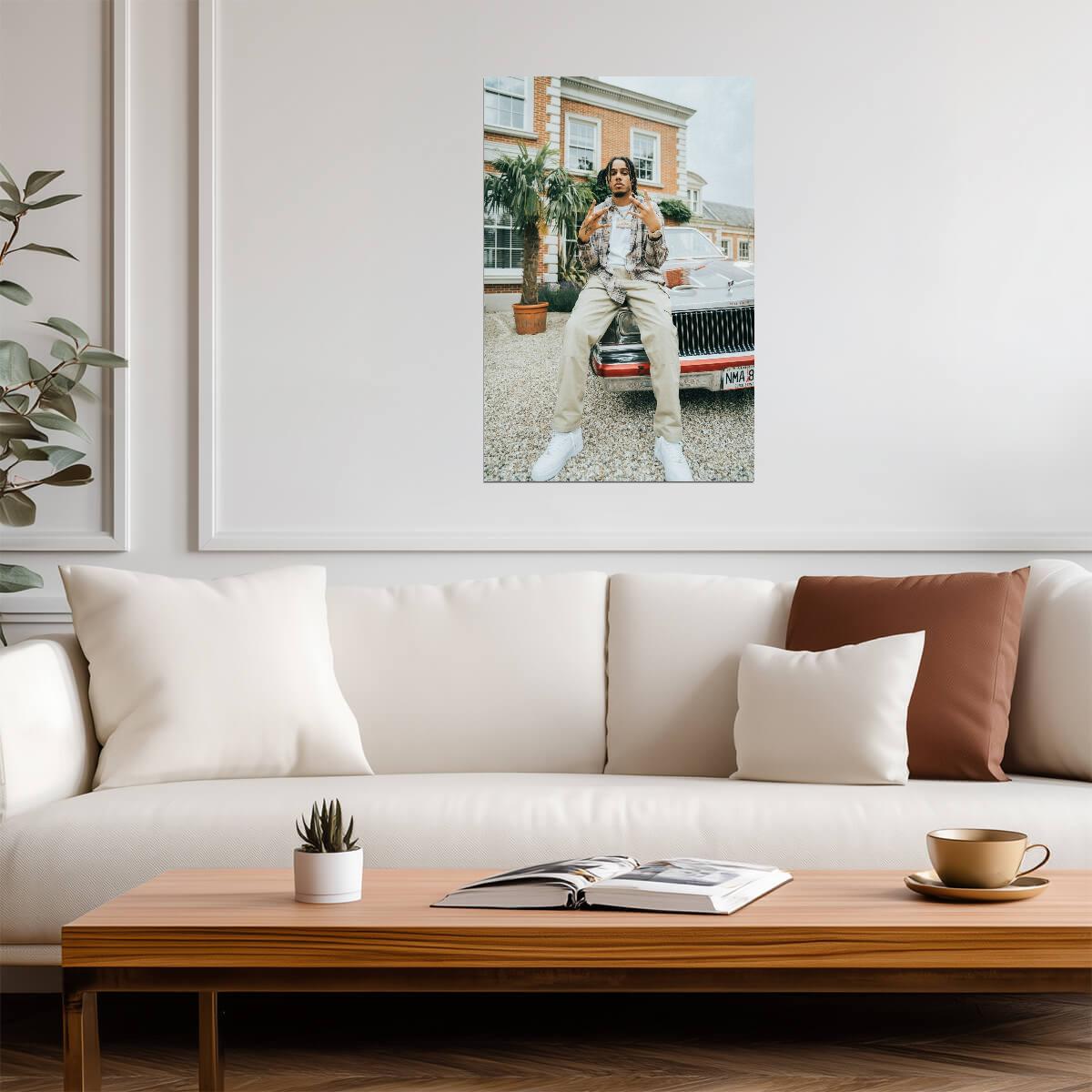 AJ Tracey Car Photoshoot | Hip Hop Poster | Rapper Sitting on Hood - Music Poster