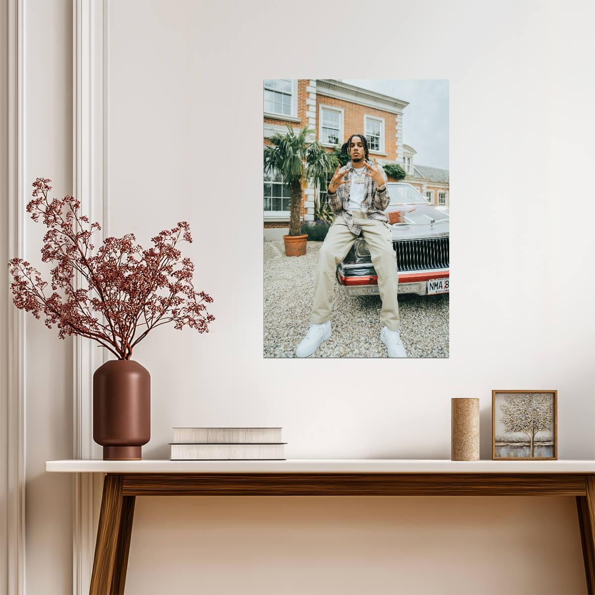 AJ Tracey Car Photoshoot | Hip Hop Poster | Rapper Sitting on Hood - Music Poster