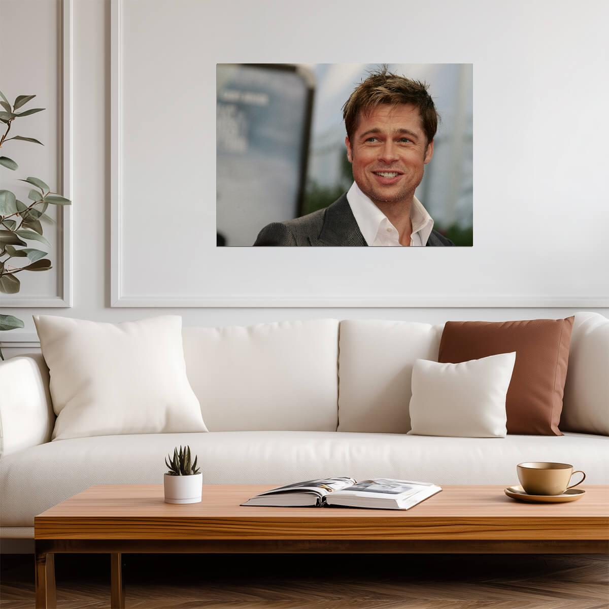 Brad Pitt Portrait | Movie Star Poster | Actor Smiling Photo Print - Celebrities Poster