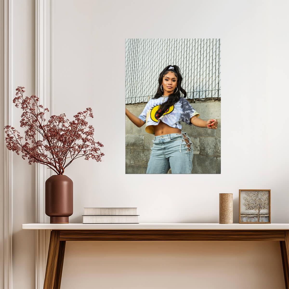 Saweetie Tie Dye Crop Top | Hip Hop Artist Portrait | Female Rapper Poster - Music Poster