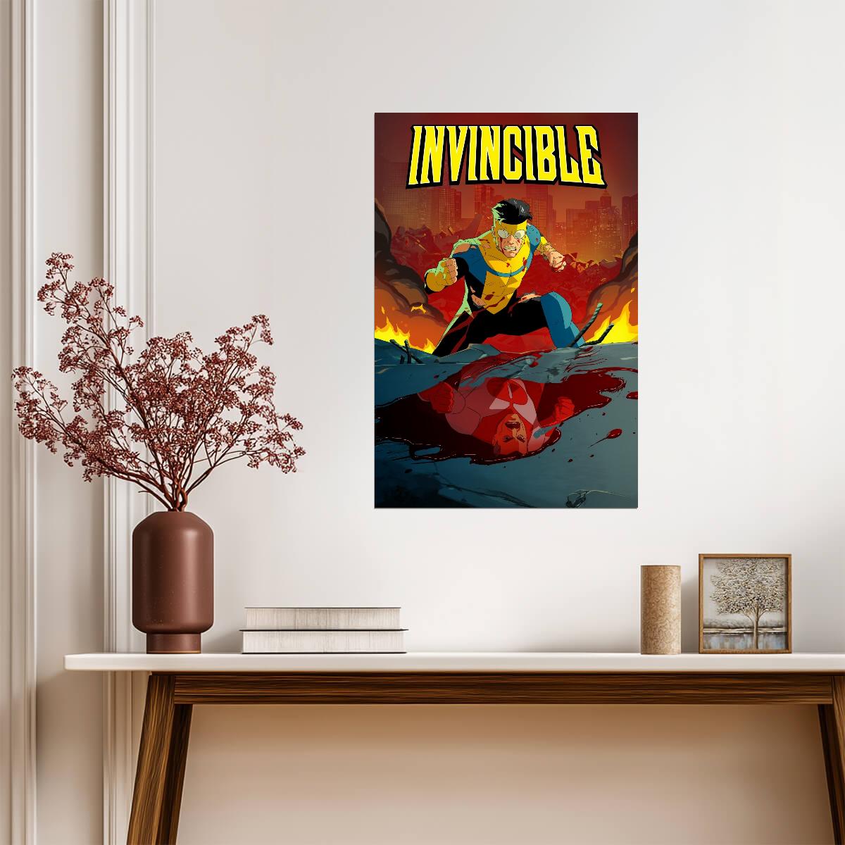 Invincible Poster | Mark Grayson Above Omni-Man's Reflection - Movies & TV Poster