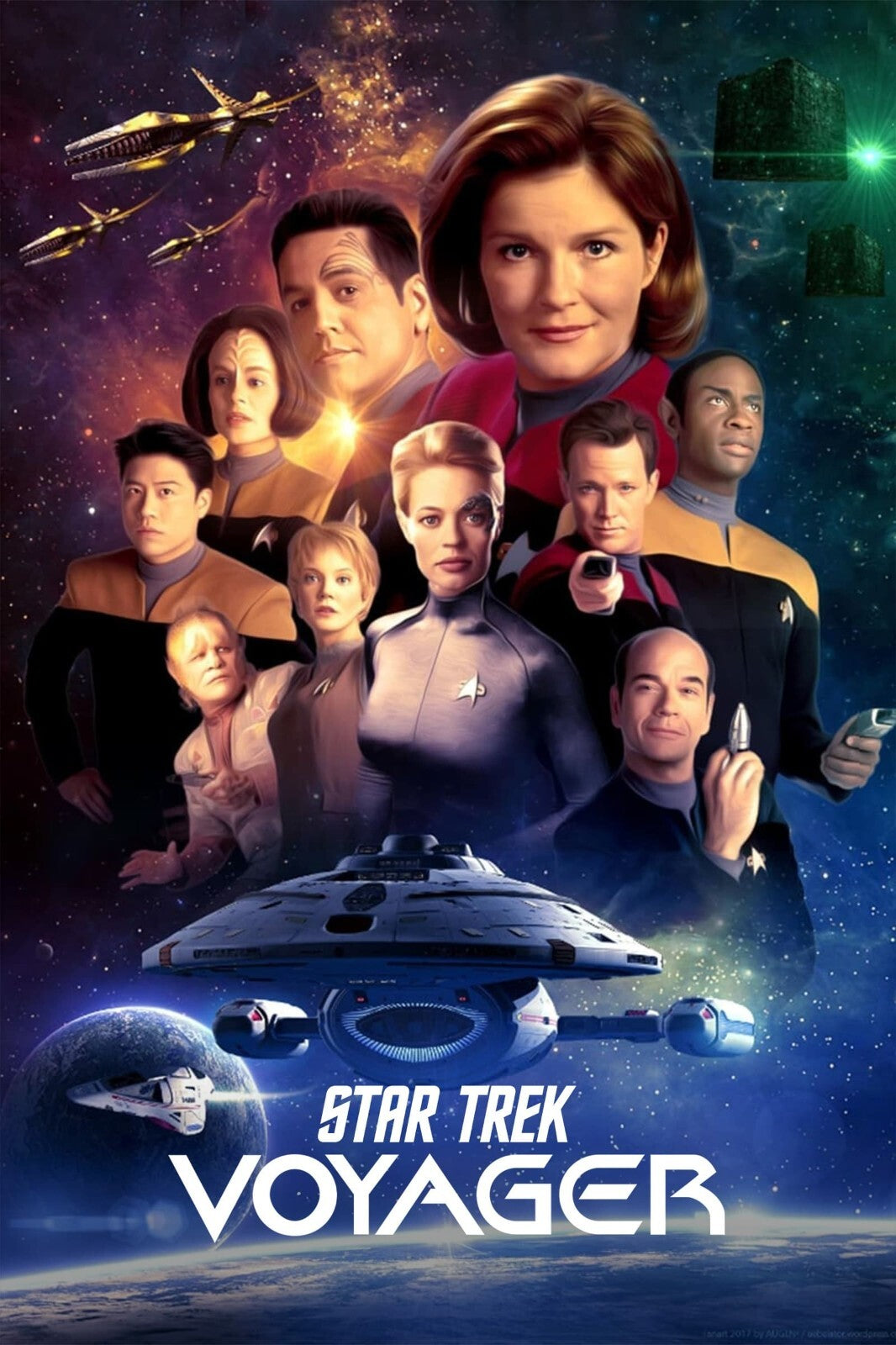 Star Trek Voyager TV Series Poster | Captain Janeway and Voyager Crew - Movies & TV Poster
