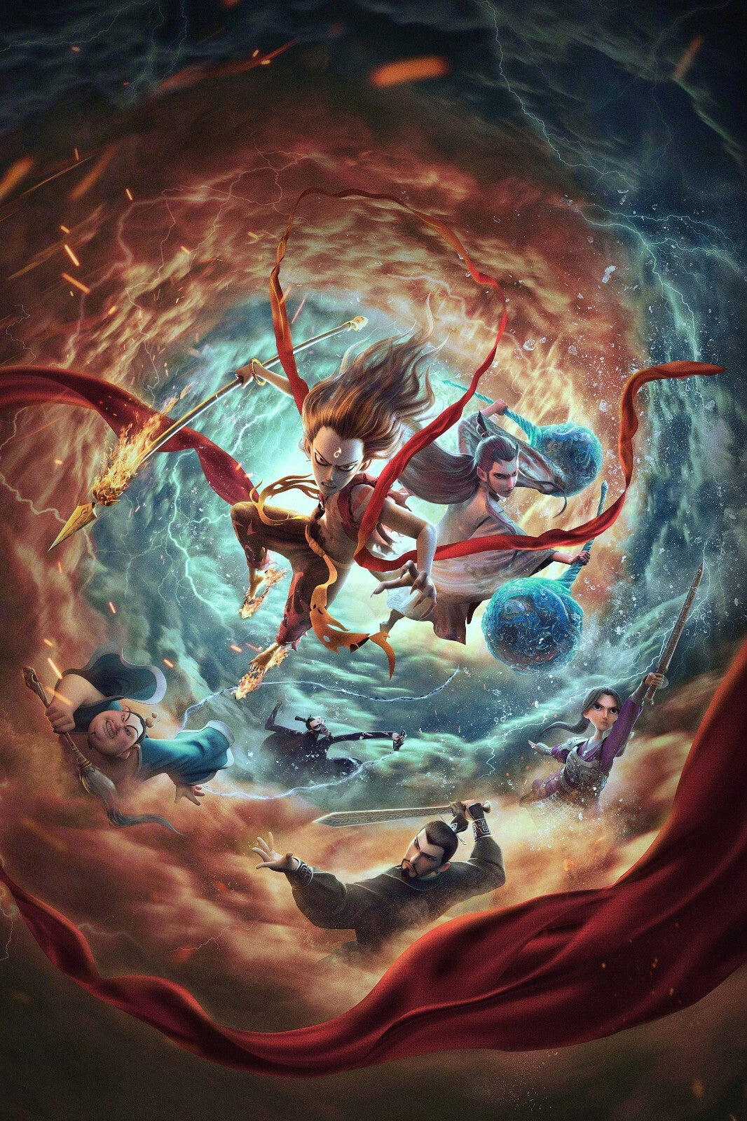 Ne Zha 2019 Animated Movie Poster | Ne Zha and Ao Bing in Battle - Anime Poster