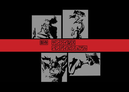 Cowboy Bebop Poster | Crew Portrait Panels in Black, White and Red - Anime Poster