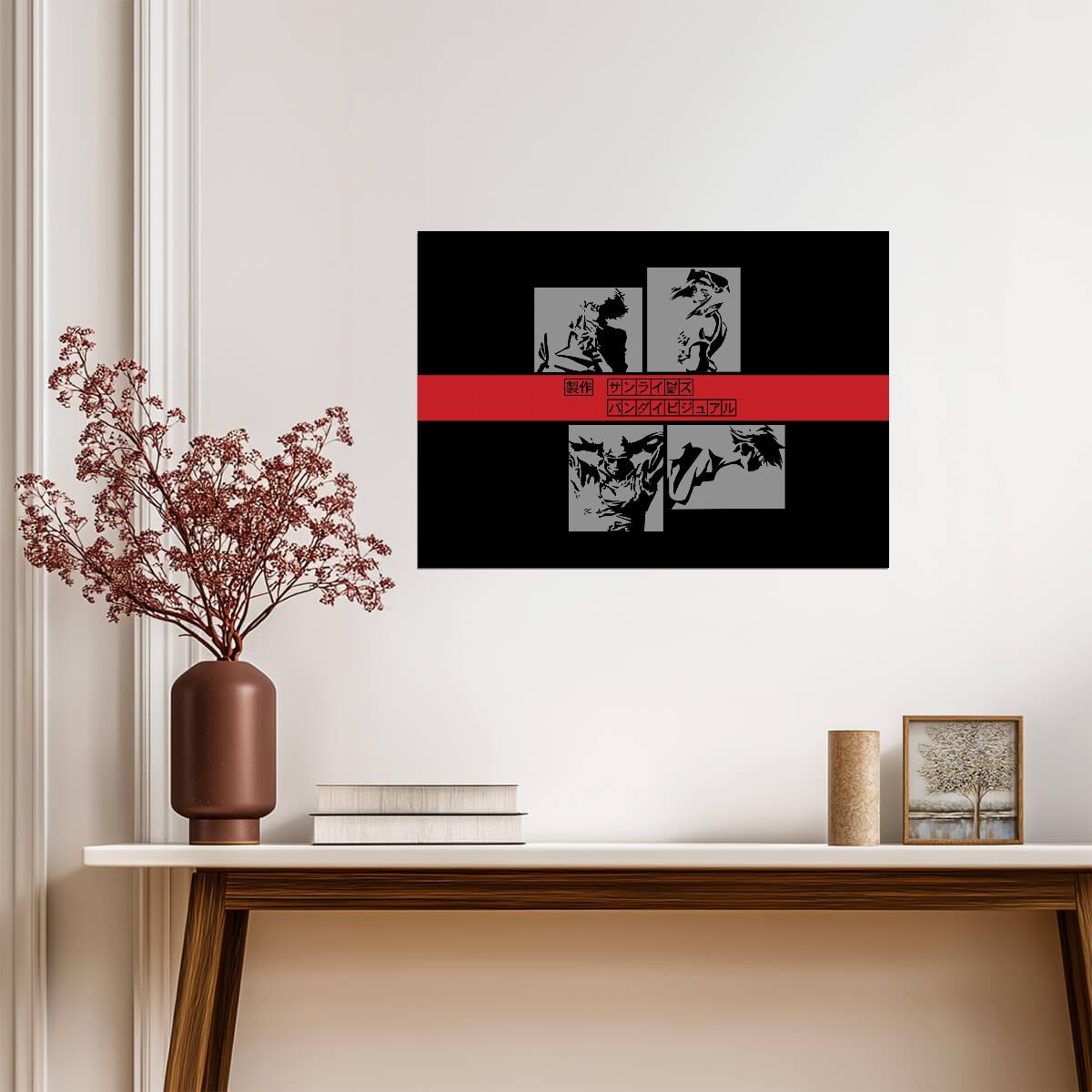 Cowboy Bebop Poster | Crew Portrait Panels in Black, White and Red - Anime Poster