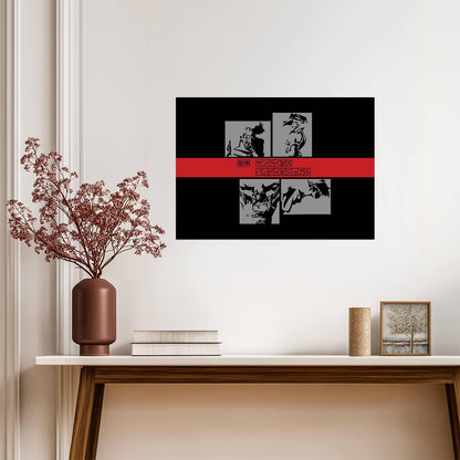 Cowboy Bebop Poster | Crew Portrait Panels in Black, White and Red - Anime Poster