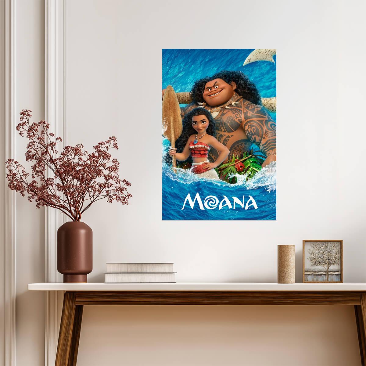 Moana 2016 Movie Poster | Moana and Maui behind the Waves - Movies & TV Poster