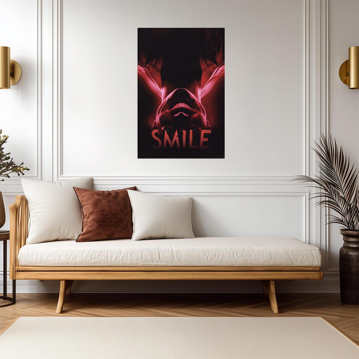 Smile 2022 Movie Poster | Upside-Down Grinning Face in Red Light - Movies & TV Poster