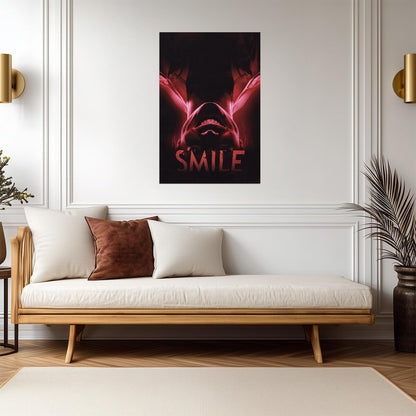 Smile 2022 Movie Poster | Upside-Down Grinning Face in Red Light - Movies & TV Poster
