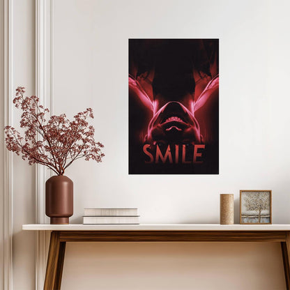 Smile 2022 Movie Poster | Upside-Down Grinning Face in Red Light - Movies & TV Poster