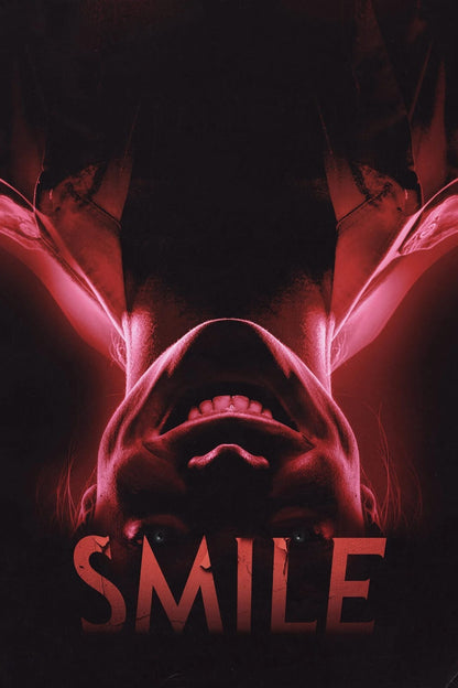 Smile 2022 Movie Poster | Upside-Down Grinning Face in Red Light - Movies & TV Poster