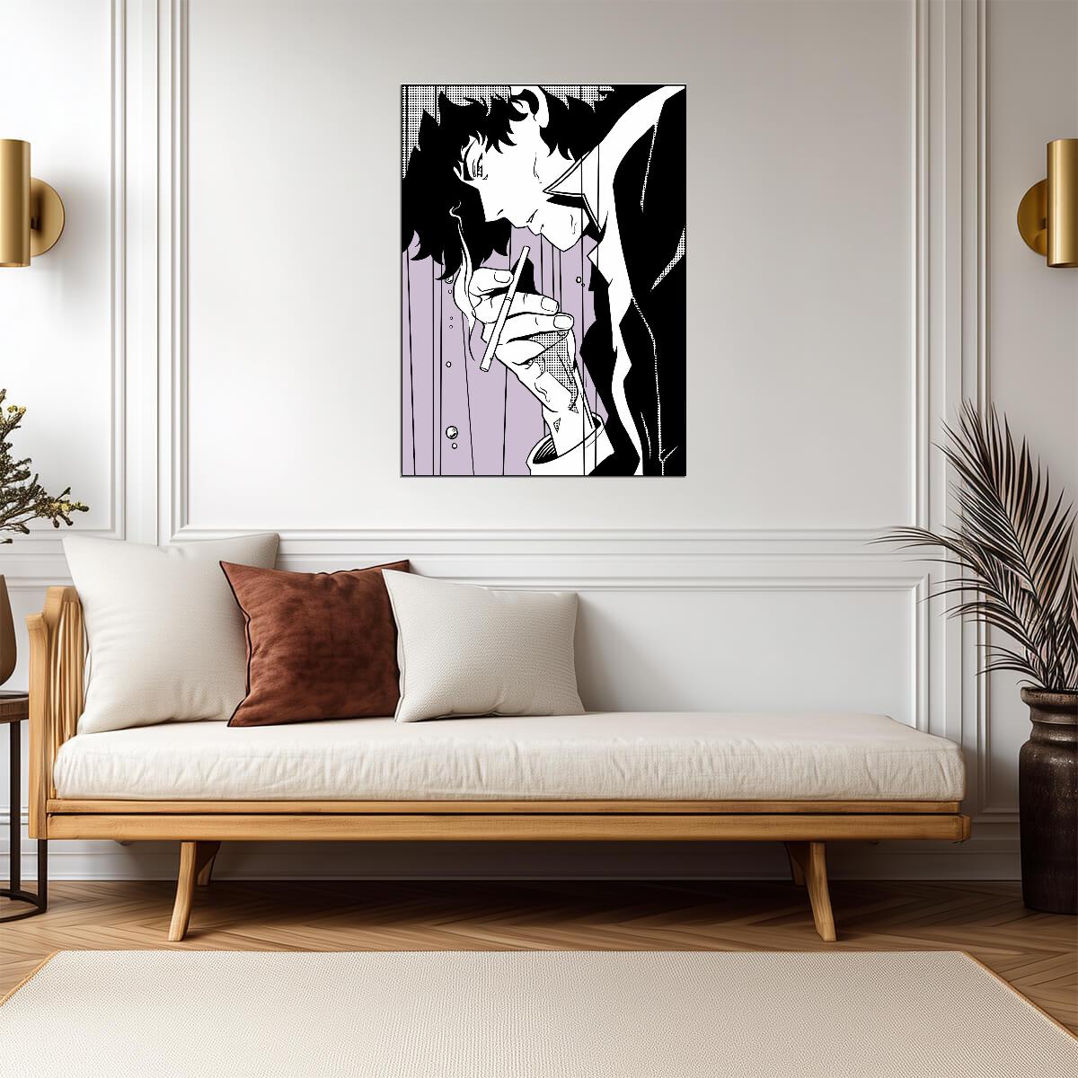 Cowboy Bebop Poster | Spike Spiegel Smoking in Black and White - Anime Poster