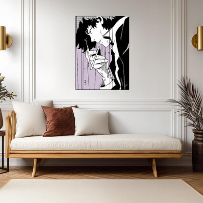 Cowboy Bebop Poster | Spike Spiegel Smoking in Black and White - Anime Poster