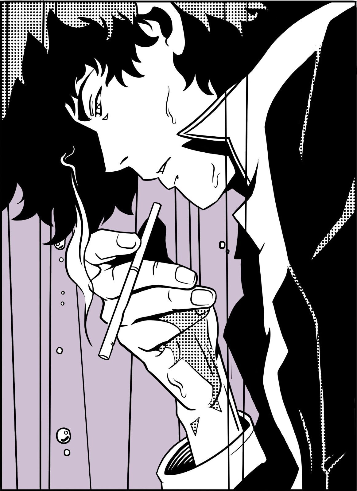 Cowboy Bebop Poster | Spike Spiegel Smoking in Black and White - Anime Poster