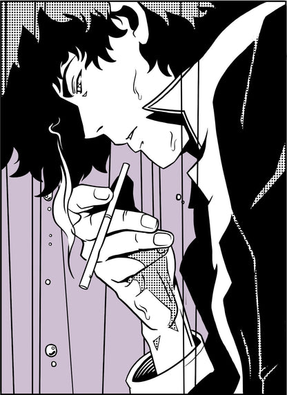 Cowboy Bebop Poster | Spike Spiegel Smoking in Black and White - Anime Poster