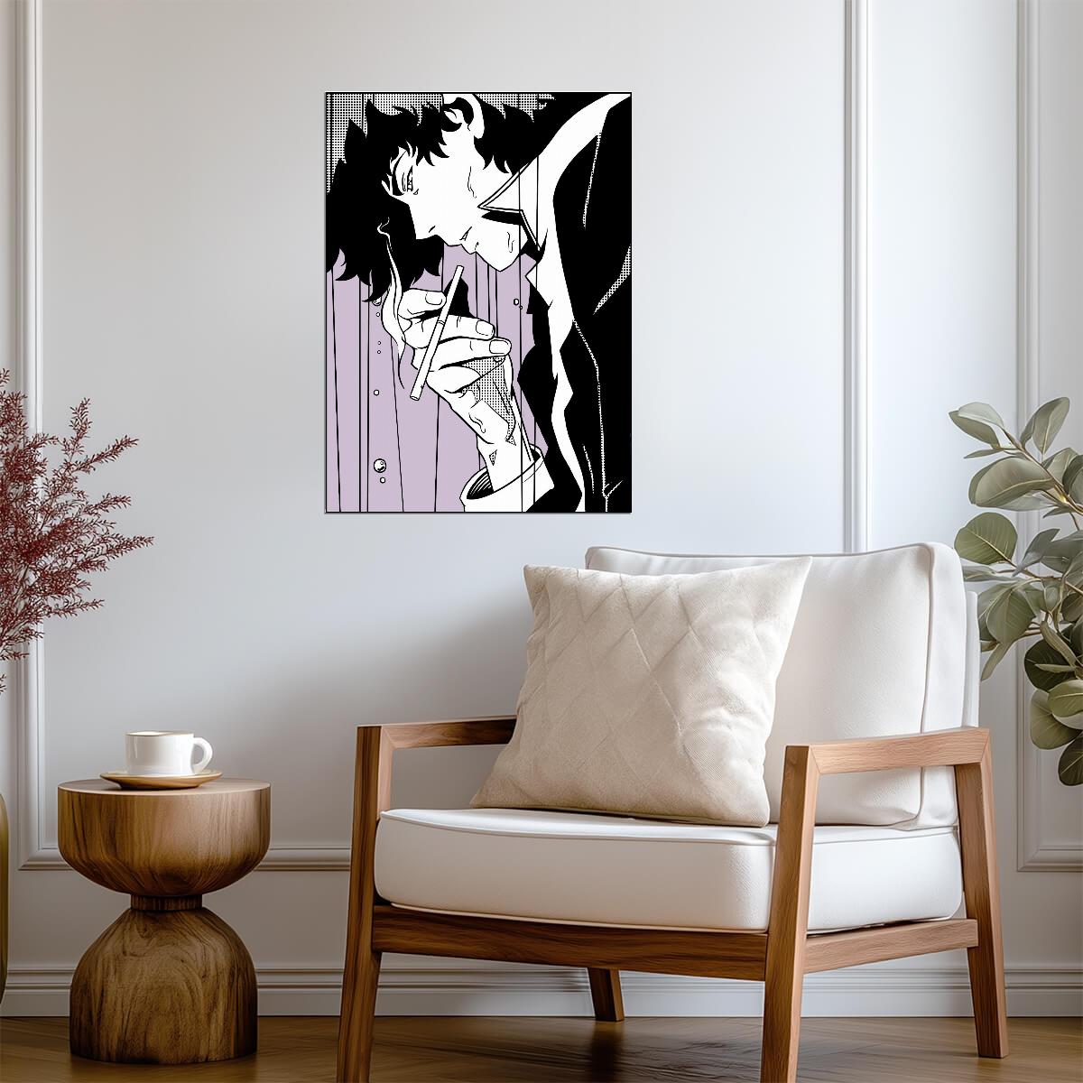 Cowboy Bebop Poster | Spike Spiegel Smoking in Black and White - Anime Poster