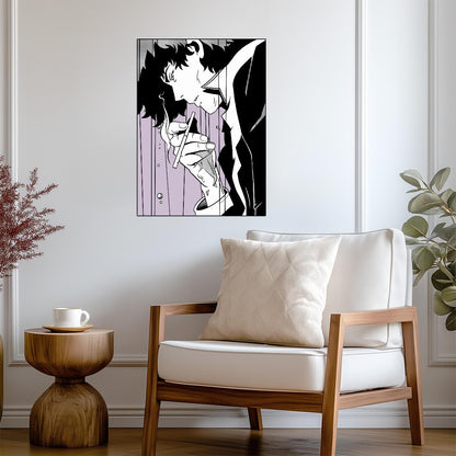 Cowboy Bebop Poster | Spike Spiegel Smoking in Black and White - Anime Poster