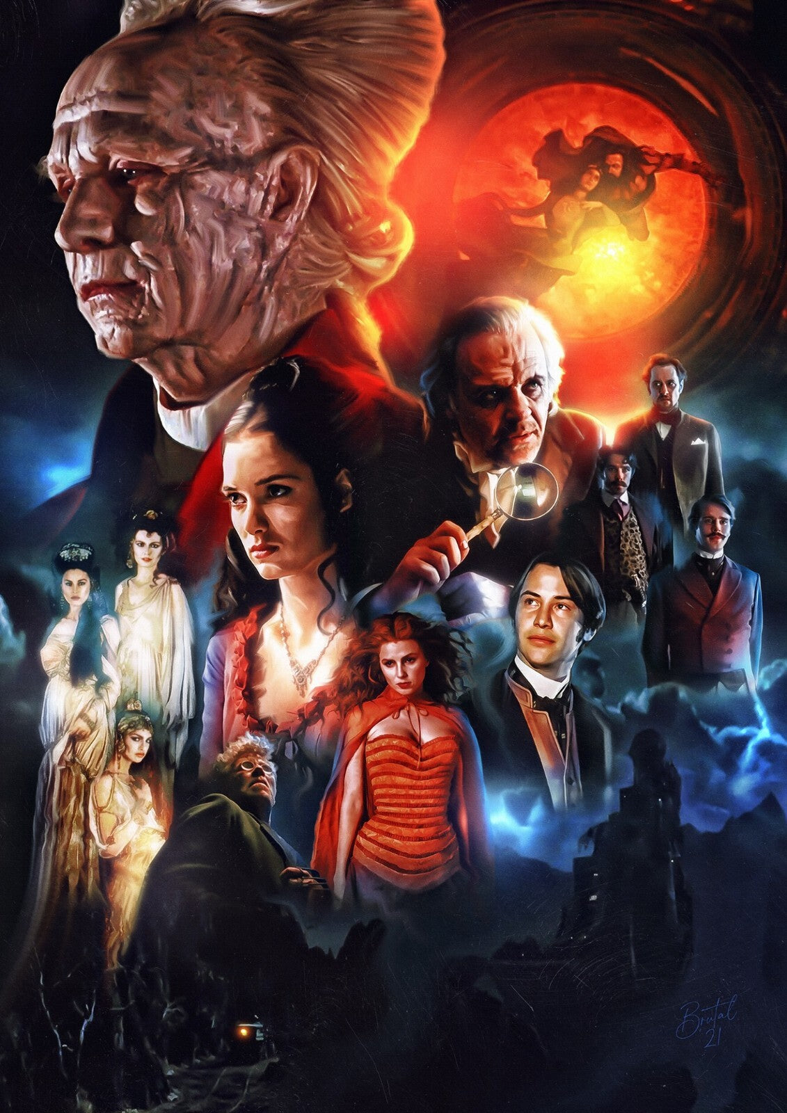 Bram Stoker's Dracula 1992 Movie Poster | Gary Oldman and Cast Illustration - Movies & TV Poster