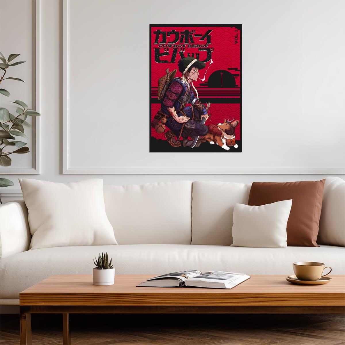 Cowboy Bebop Poster | Samurai Spike Spiegel with Ein - Anime Poster