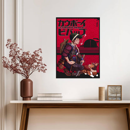 Cowboy Bebop Poster | Samurai Spike Spiegel with Ein - Anime Poster