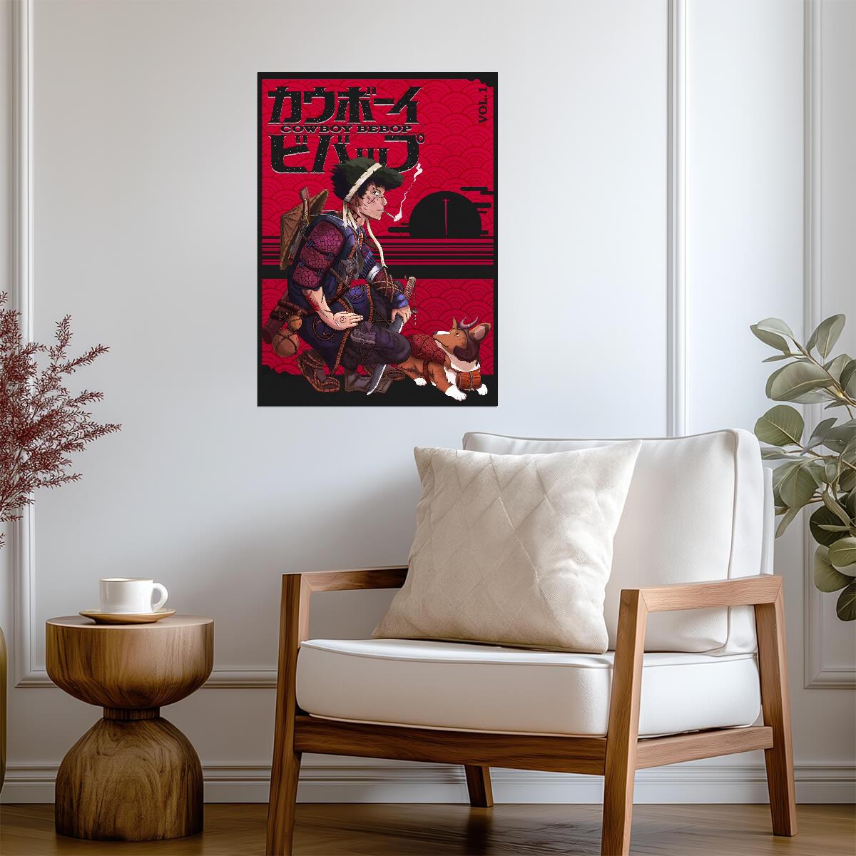 Cowboy Bebop Poster | Samurai Spike Spiegel with Ein - Anime Poster