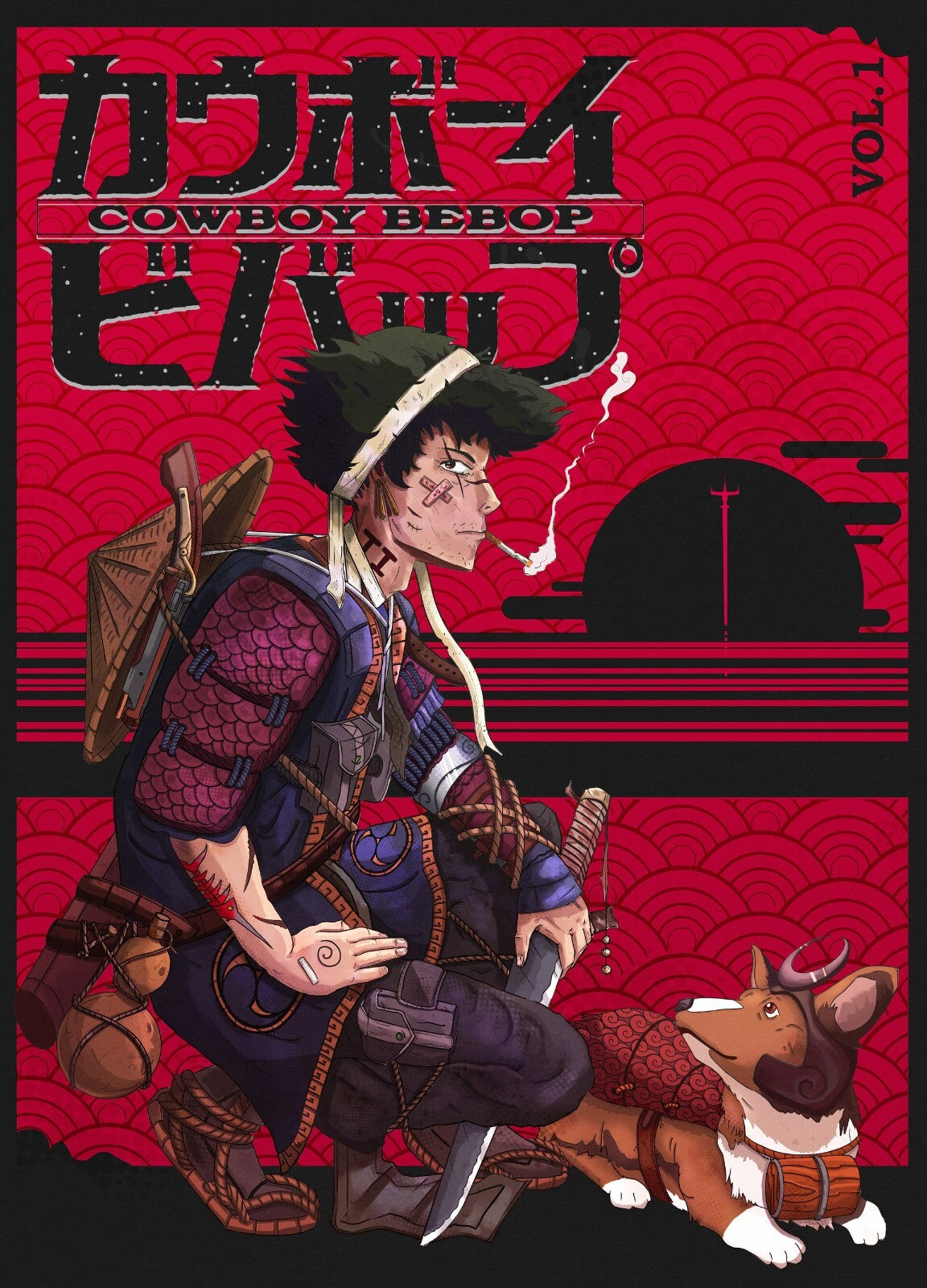 Cowboy Bebop Poster | Samurai Spike Spiegel with Ein - Anime Poster