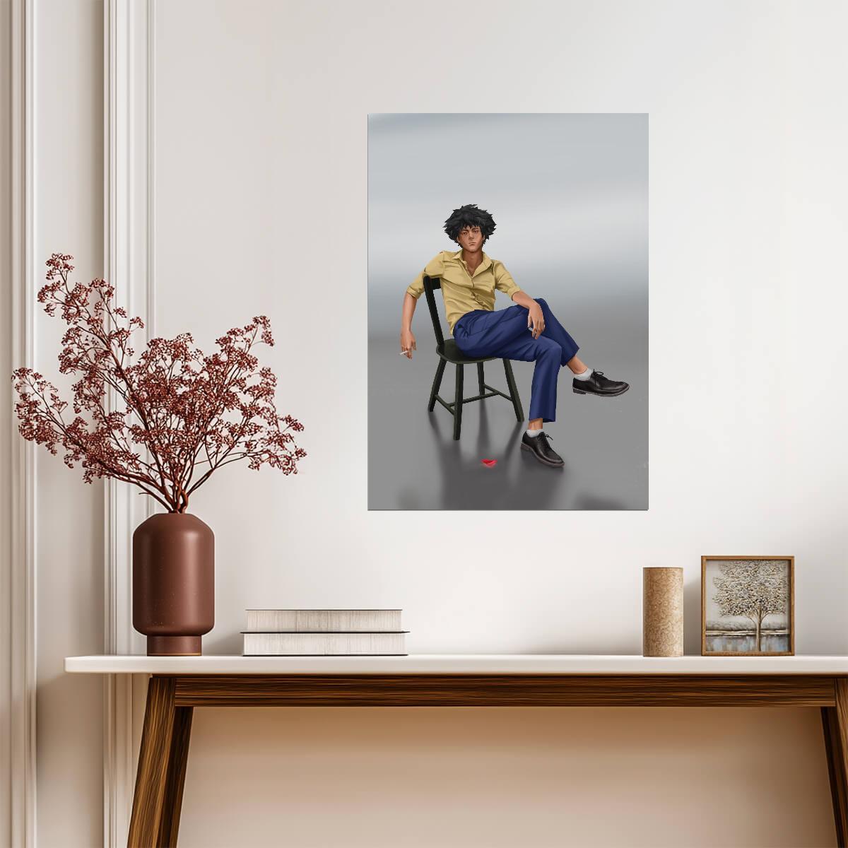 Cowboy Bebop Poster | Spike Spiegel in a Yellow Shirt | Digital Illustration - Anime Poster