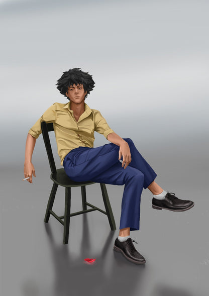 Cowboy Bebop Poster | Spike Spiegel in a Yellow Shirt | Digital Illustration - Anime Poster