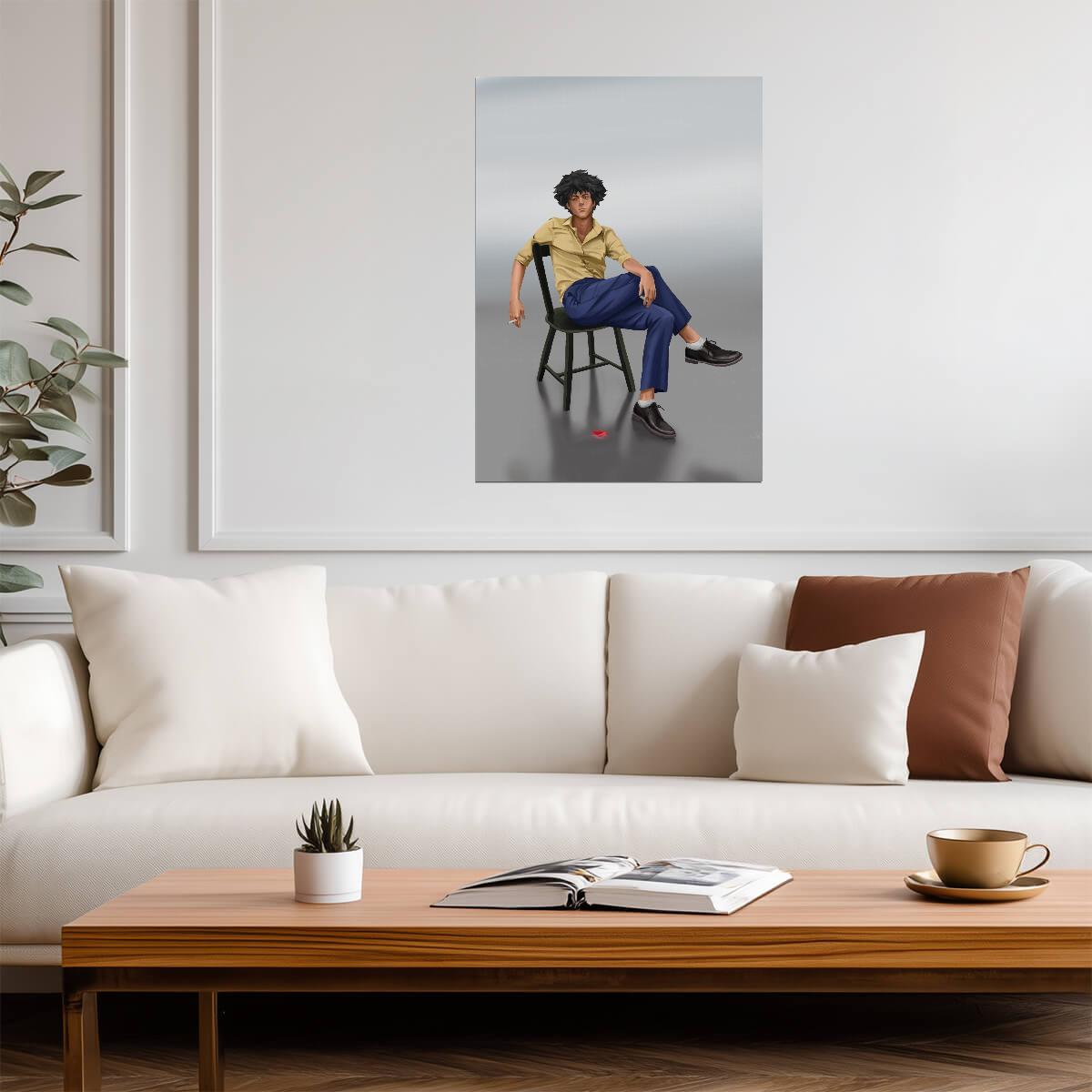 Cowboy Bebop Poster | Spike Spiegel in a Yellow Shirt | Digital Illustration - Anime Poster