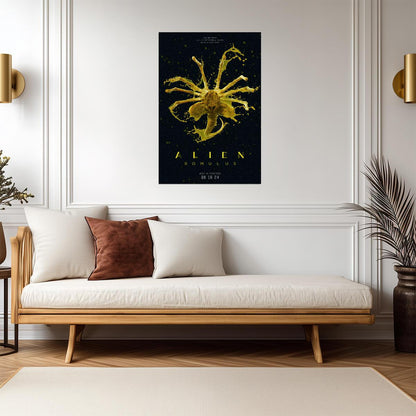 Alien Romulus Movie Poster | Yellow Facehugger | Splatter Art Print - Movies & TV Poster