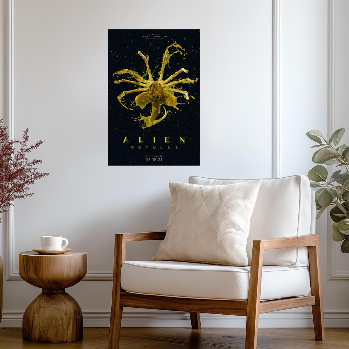 Alien Romulus Movie Poster | Yellow Facehugger | Splatter Art Print - Movies & TV Poster