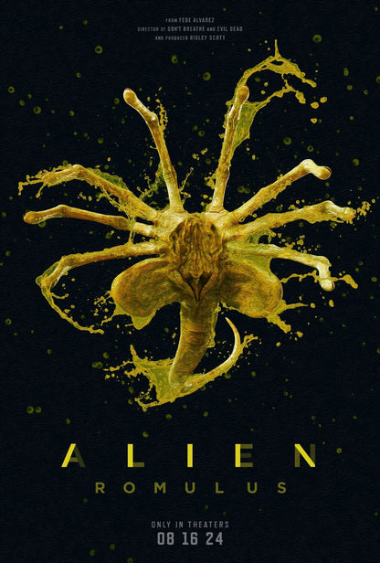 Alien Romulus Movie Poster | Yellow Facehugger | Splatter Art Print - Movies & TV Poster