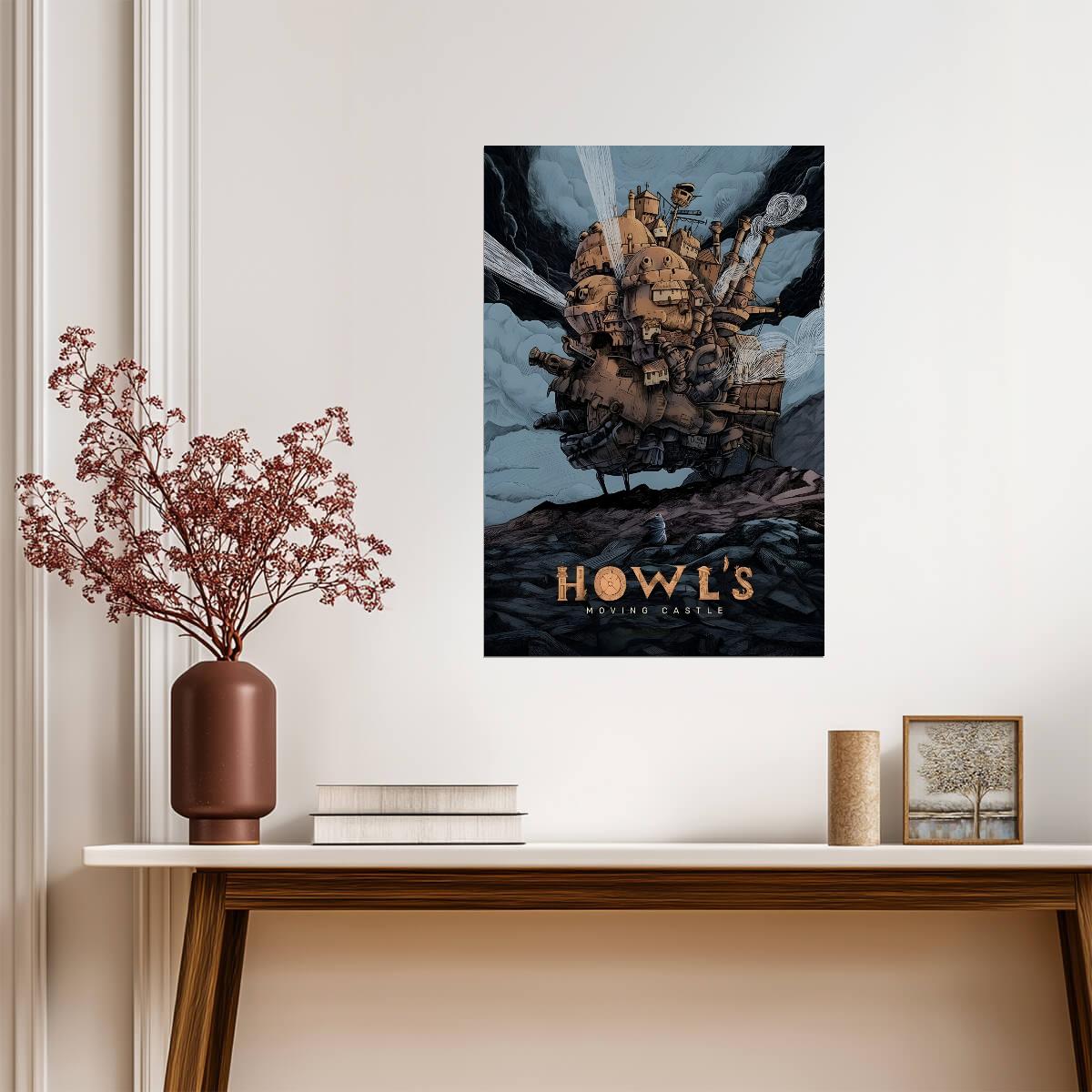 Howl's Moving Castle Movie Poster | Castle Moving Through Storm Clouds - Anime Poster