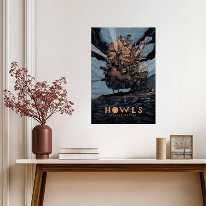 Howl's Moving Castle Movie Poster | Castle Moving Through Storm Clouds - Anime Poster