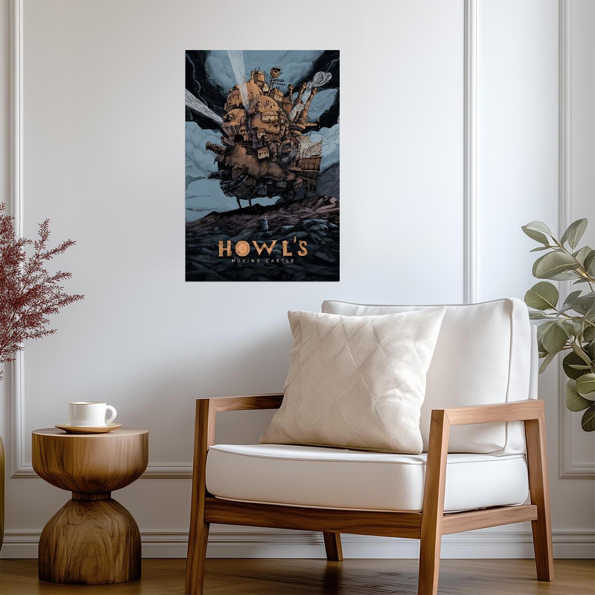 Howl's Moving Castle Movie Poster | Castle Moving Through Storm Clouds - Anime Poster