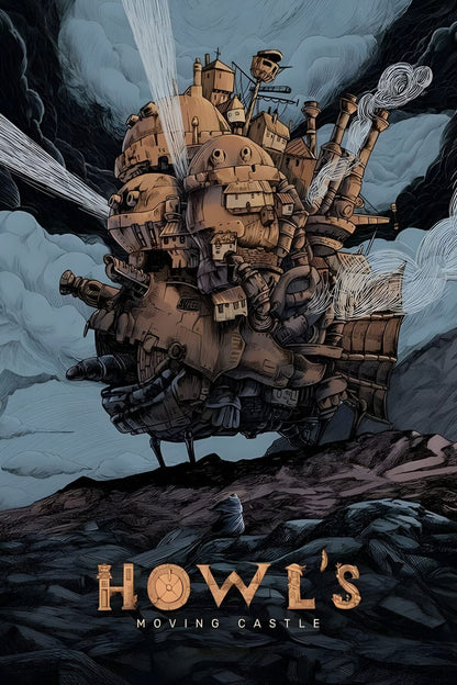 Howl's Moving Castle Movie Poster | Castle Moving Through Storm Clouds - Anime Poster