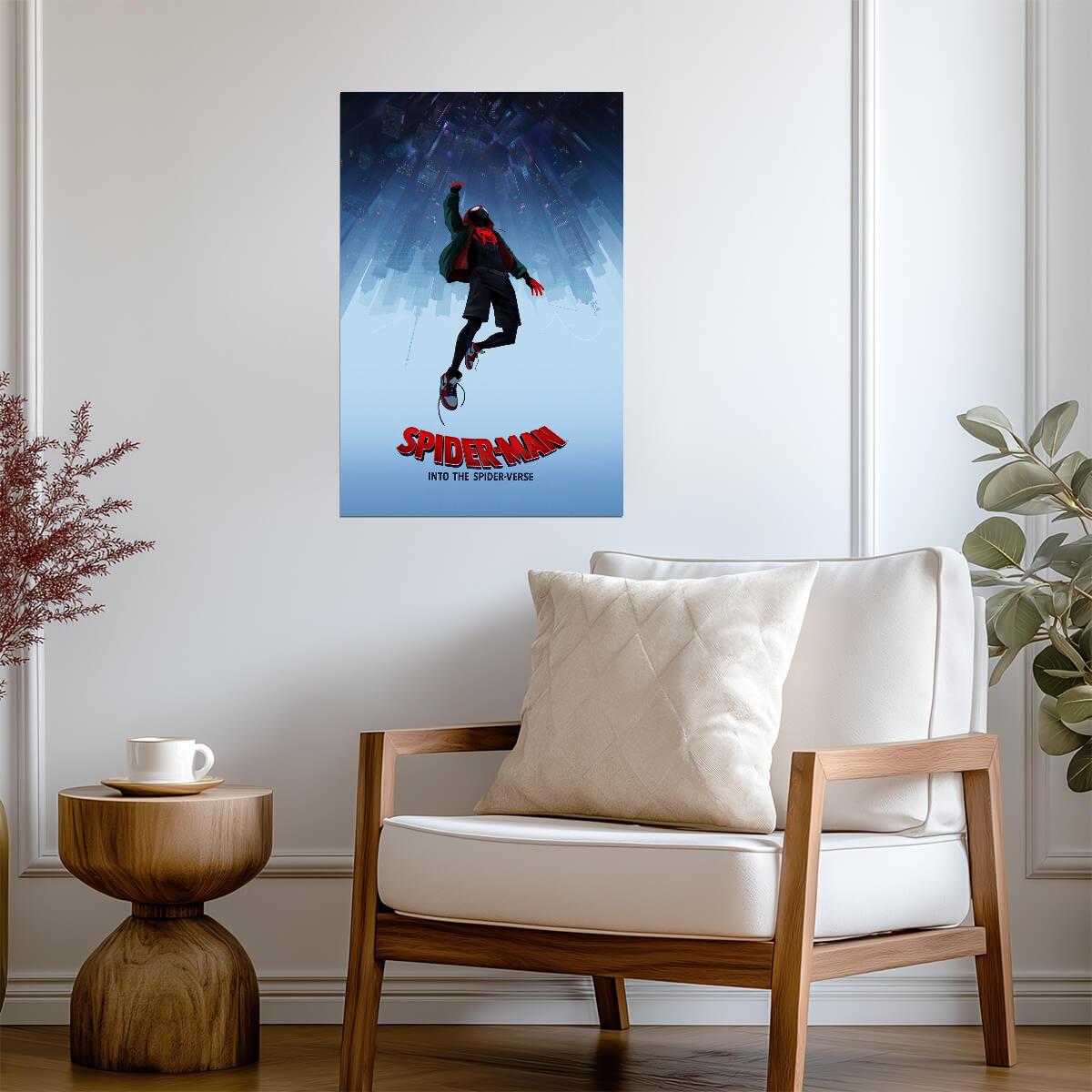 Spider-Man Into the Spider-Verse Movie Poster | Miles Falling into the City - Movies & TV Poster