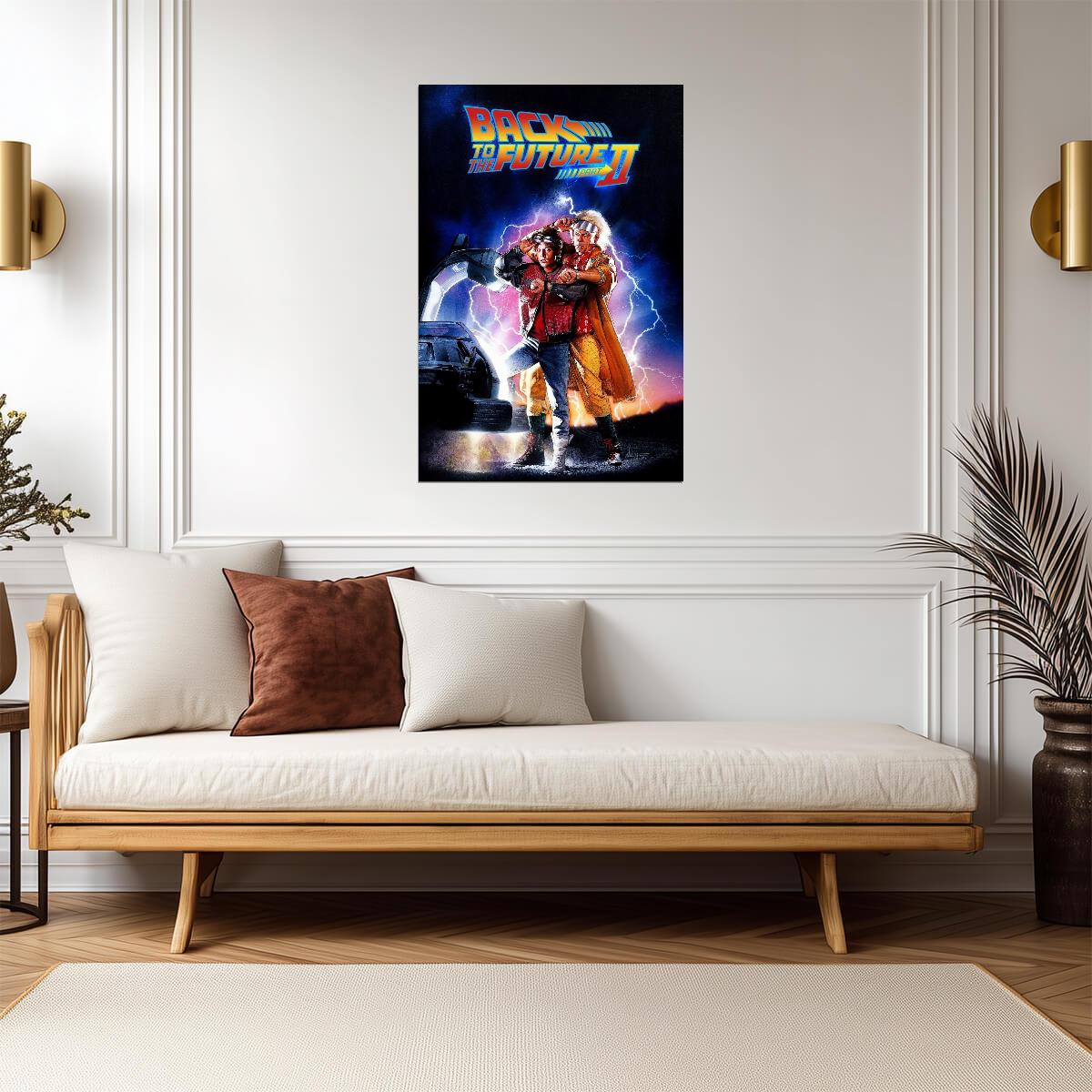 Back to the Future Part II Movie Poster | Marty and Doc Brown beside the Flying DeLorean - Movies & TV Poster