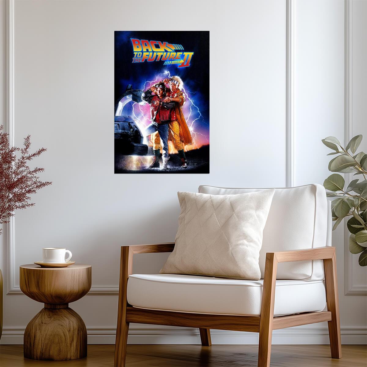 Back to the Future Part II Movie Poster | Marty and Doc Brown beside the Flying DeLorean - Movies & TV Poster