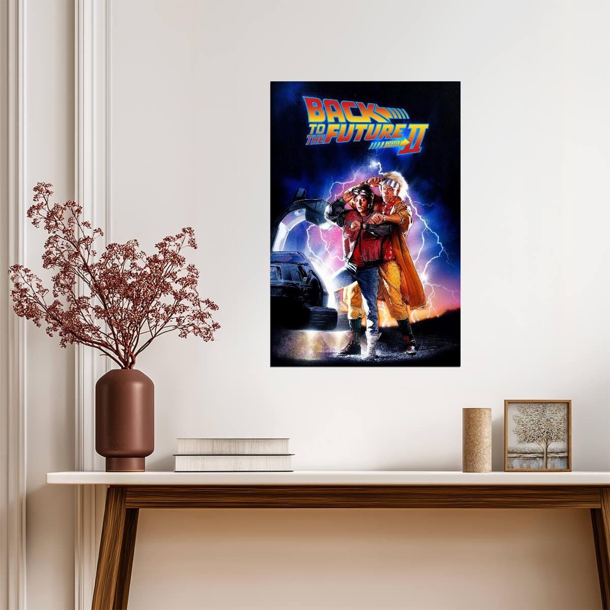 Back to the Future Part II Movie Poster | Marty and Doc Brown beside the Flying DeLorean - Movies & TV Poster