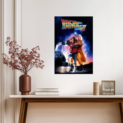 Back to the Future Part II Movie Poster | Marty and Doc Brown beside the Flying DeLorean - Movies & TV Poster