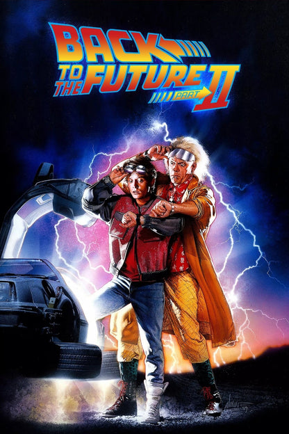 Back to the Future Part II Movie Poster | Marty and Doc Brown beside the Flying DeLorean - Movies & TV Poster