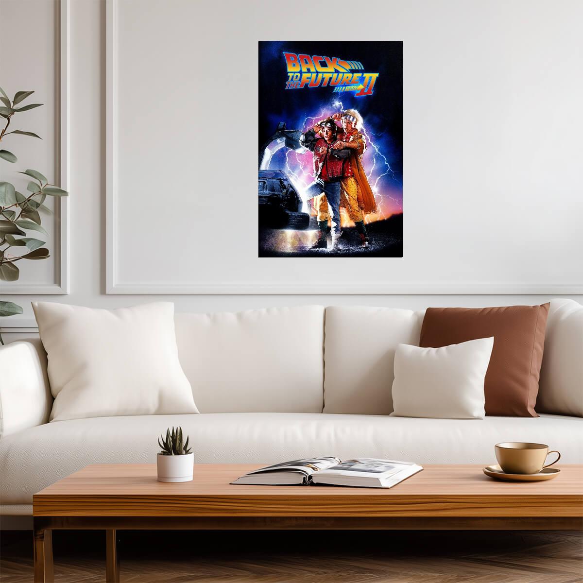 Back to the Future Part II Movie Poster | Marty and Doc Brown beside the Flying DeLorean - Movies & TV Poster
