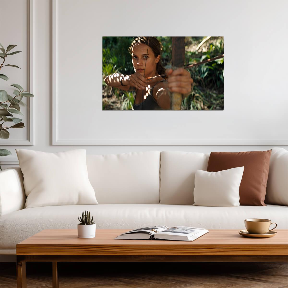 Tomb Raider 2018 Movie Poster | Alicia Vikander as Lara Croft Aiming a Bow - Movies & TV Poster